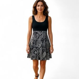 Studio One Dress Sleeveless Scoop Body Con Fit Flare Black White Plus Size 14
